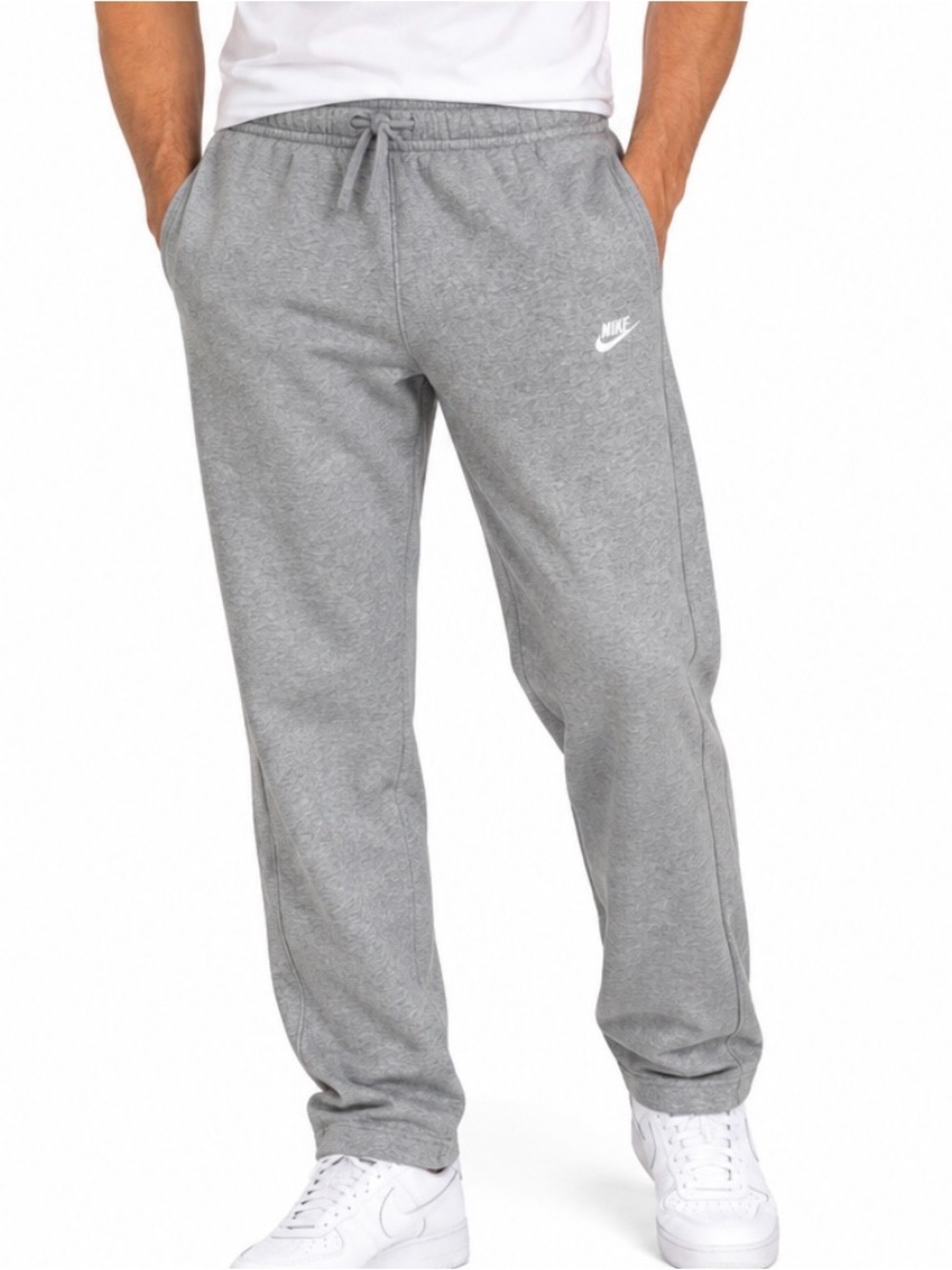 Nike Gray Fleece Joggers with Drawstring Waist open bottom SZ MD